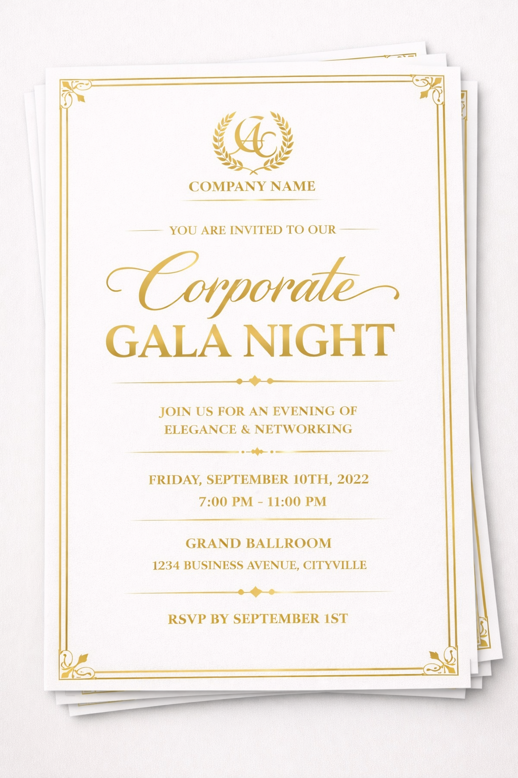 Corporate Invitation Cards with Golden Text