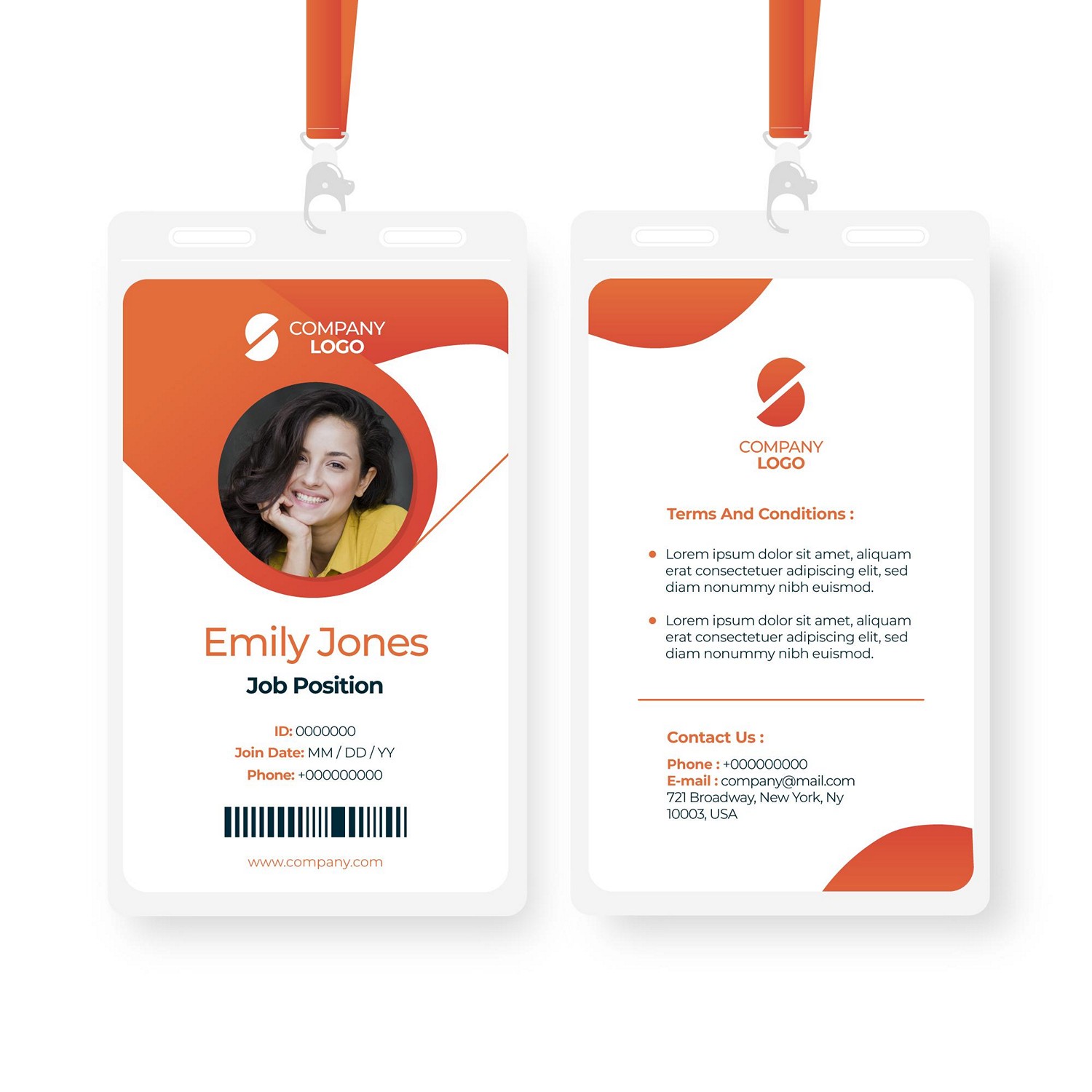 Modern & Professional Orange ID Card - Ready to Print