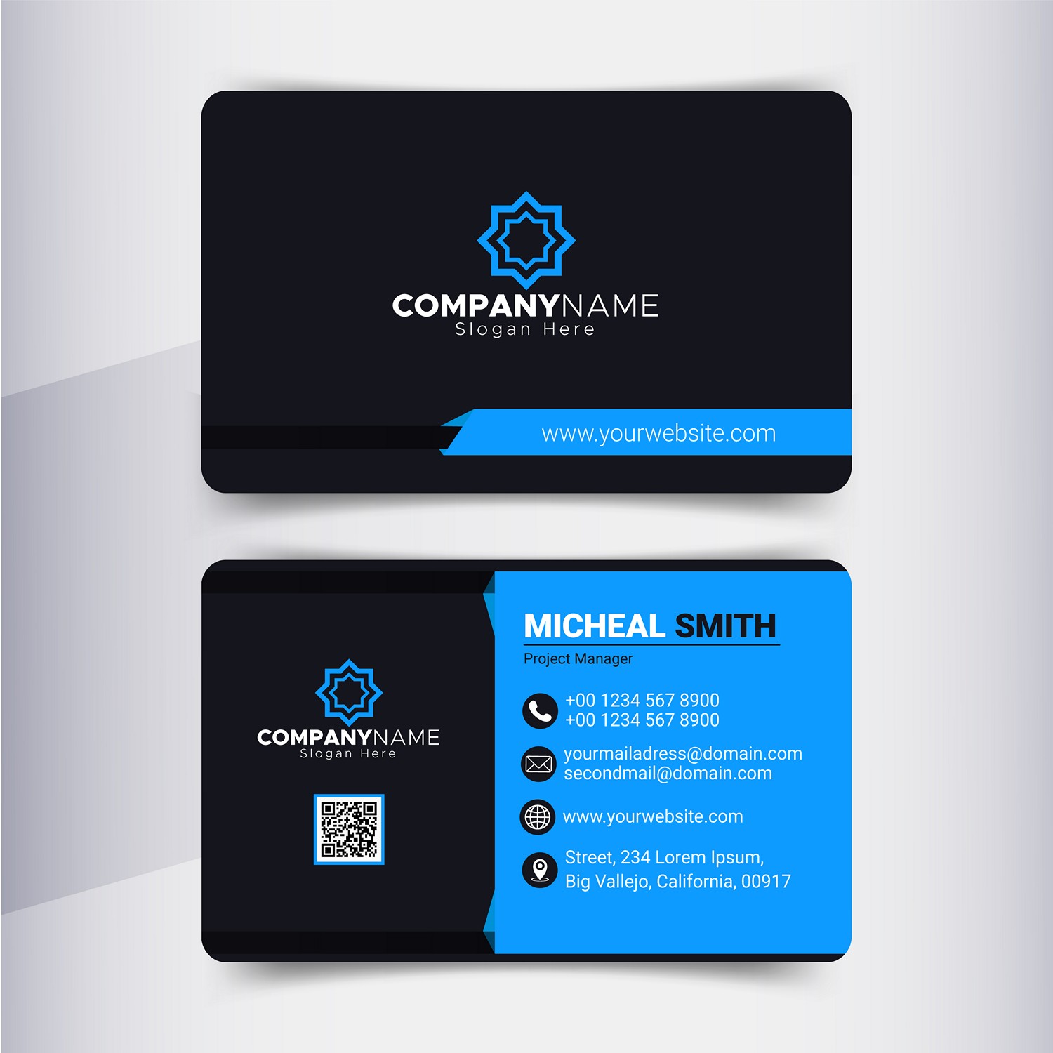 Modern Blue & Black Business Card - Instant Download