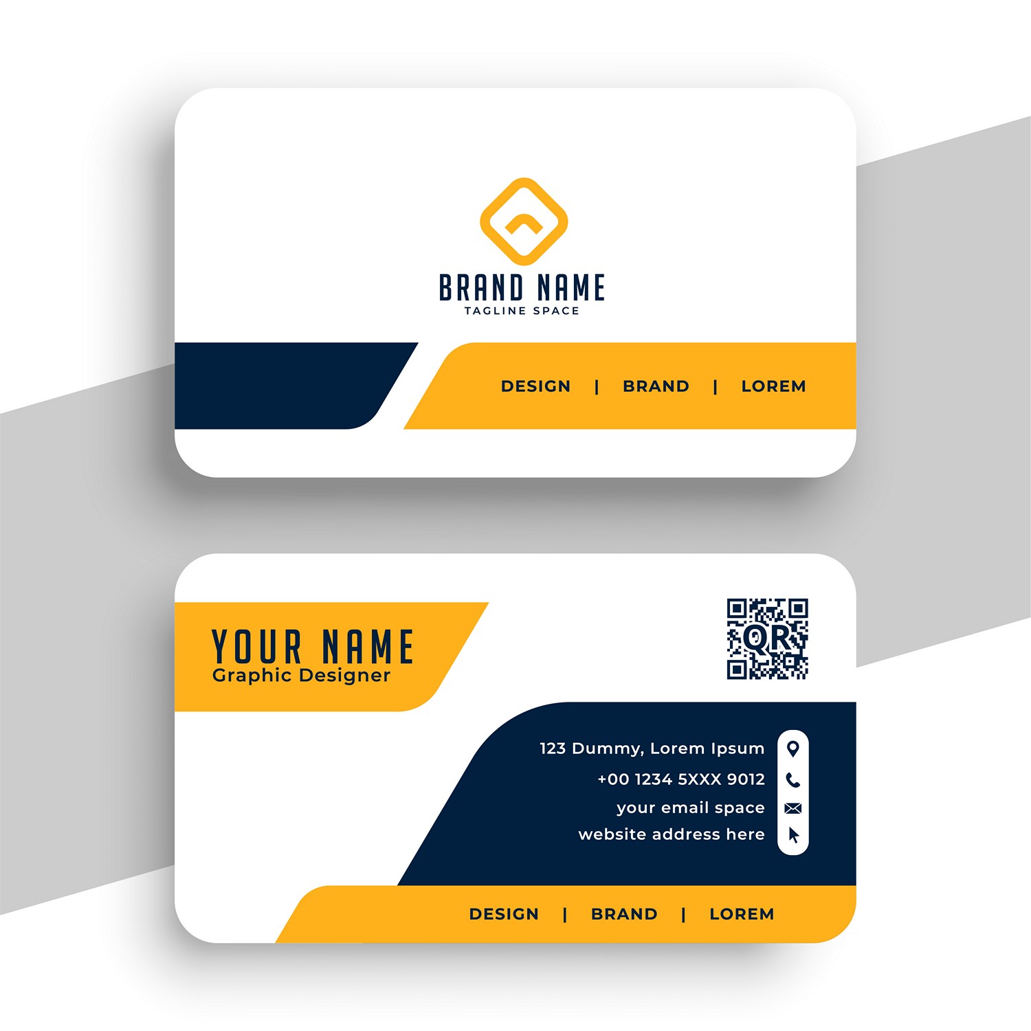 Modern Yellow & Navy Blue Business Card - Print Ready
