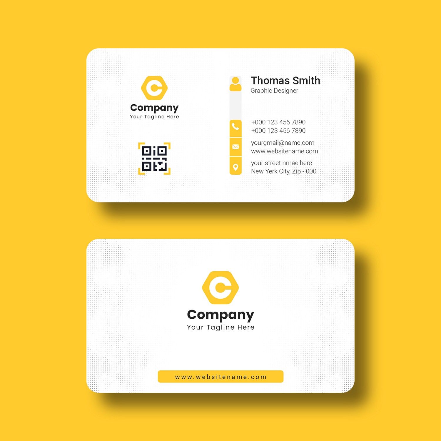 Modern Yellow & White Hexagon Business Card - Digital Print Ready