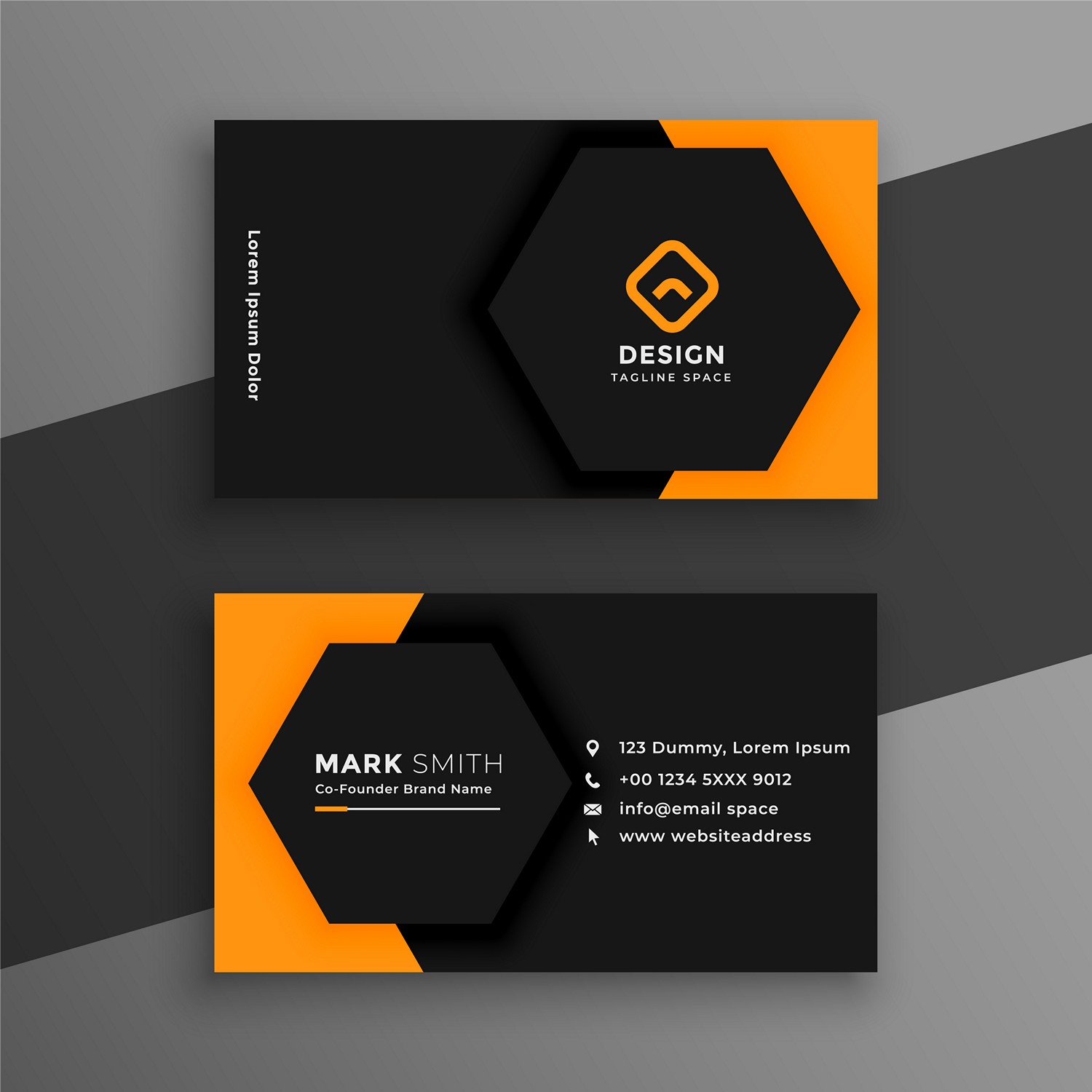 Modern Black & Orange Hexagon Business Card