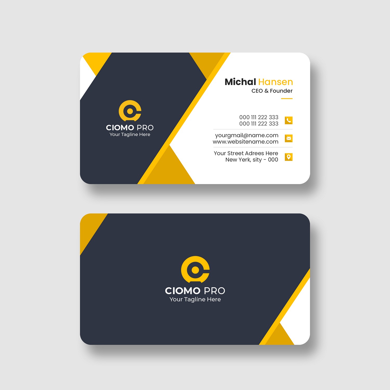 Modern & Bold Yellow & Gray Business Card - Print Ready