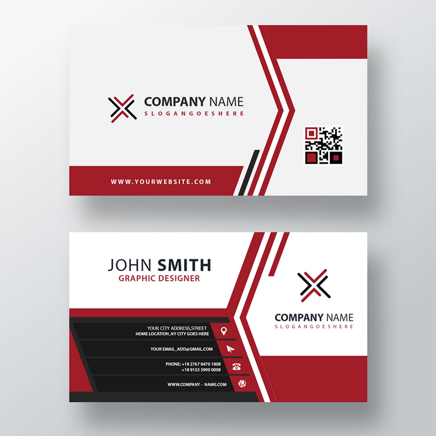 Red & Black Modern Business Card - Instant Download