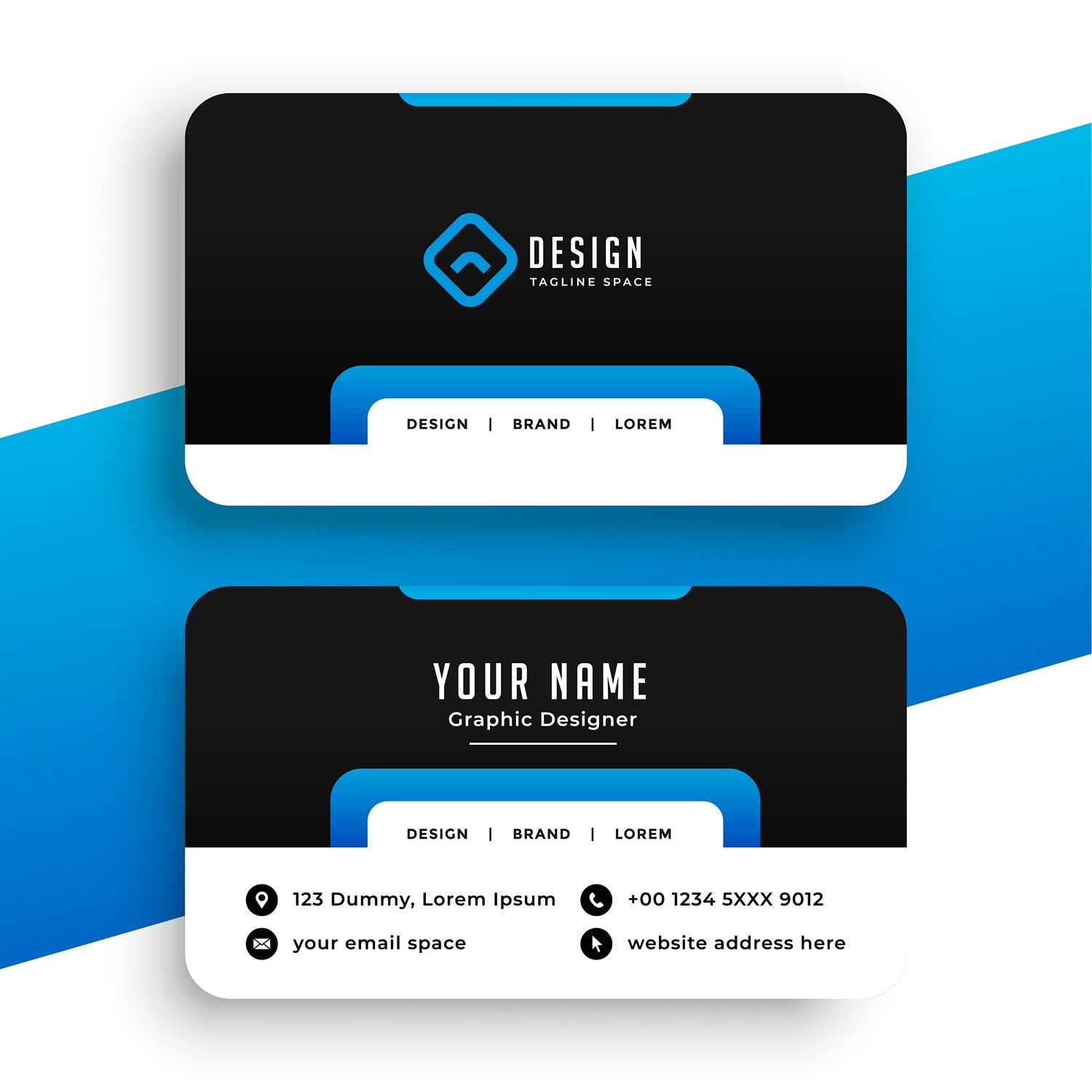 Modern Blue & Black Business Card - Print Ready
