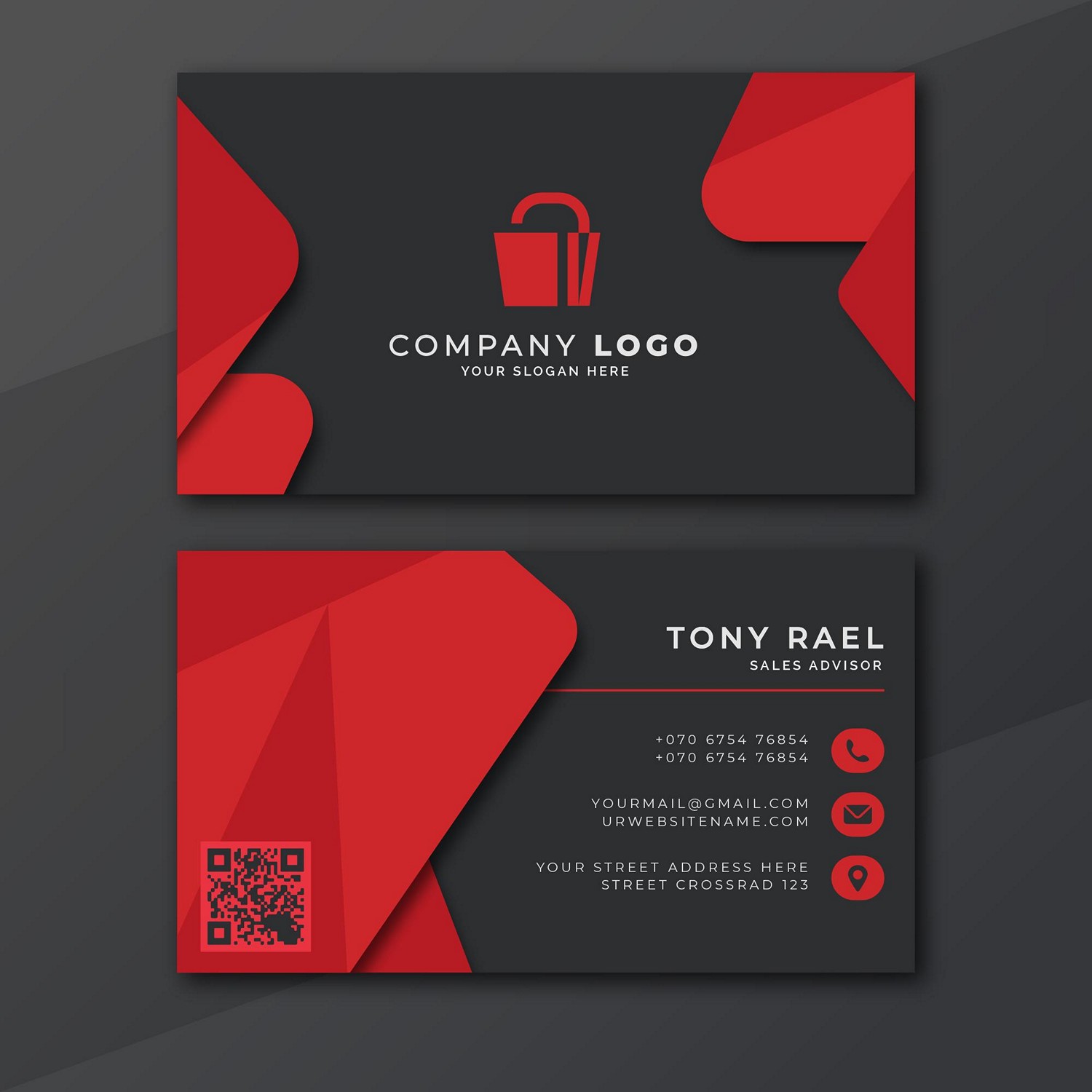 Red & Black Modern Business Card - Instant Download