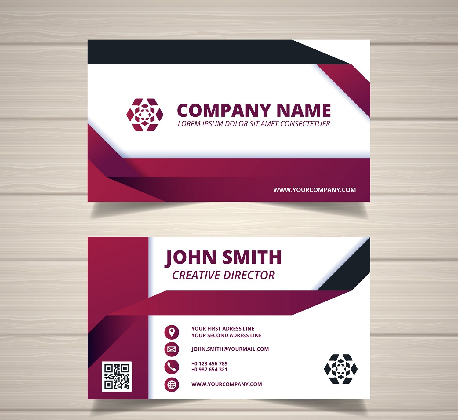 Crimson & Black Modern Business Card - Print Ready