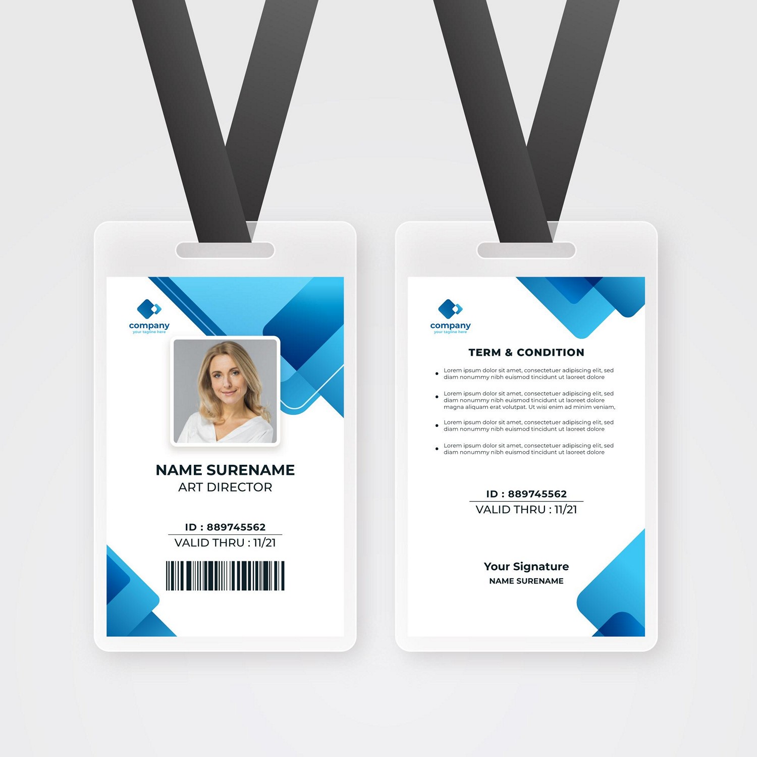 Modern Blue & White Digital ID Card - Instant Download