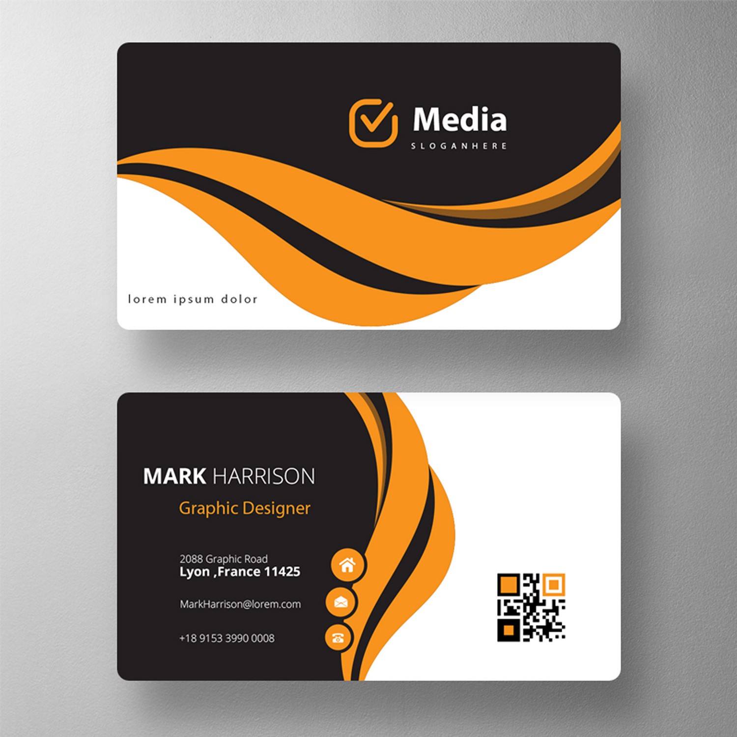 Dynamic Duo: Black & Orange Business Card
