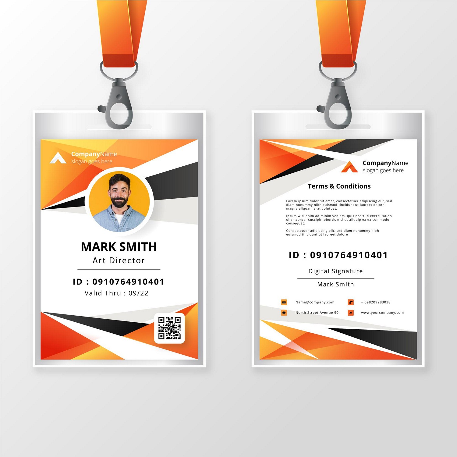 Modern & Sleek Orange & Black ID Card - Digital Print Ready