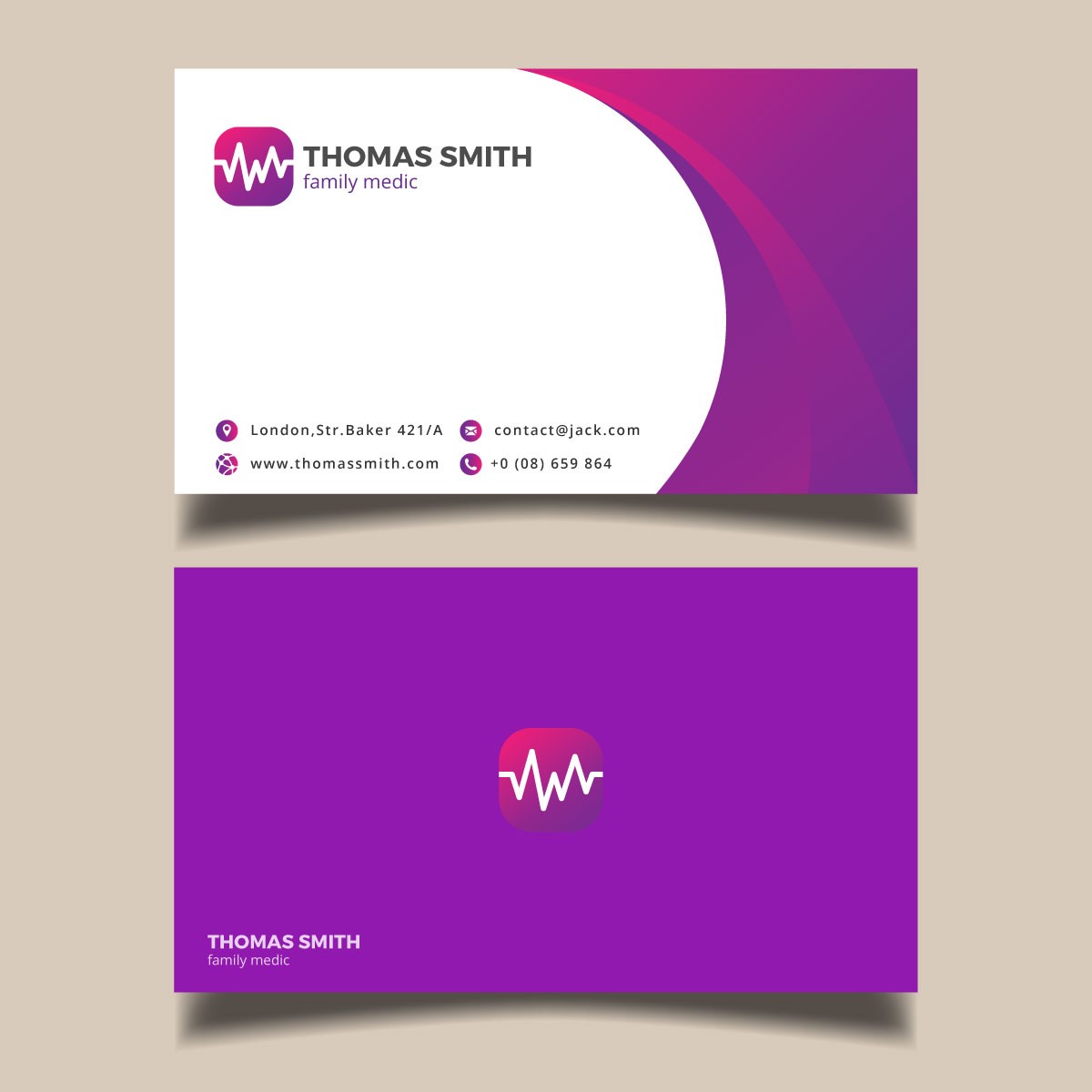 Vibrant Purple & White Modern Business Card for Healthcare Professionals