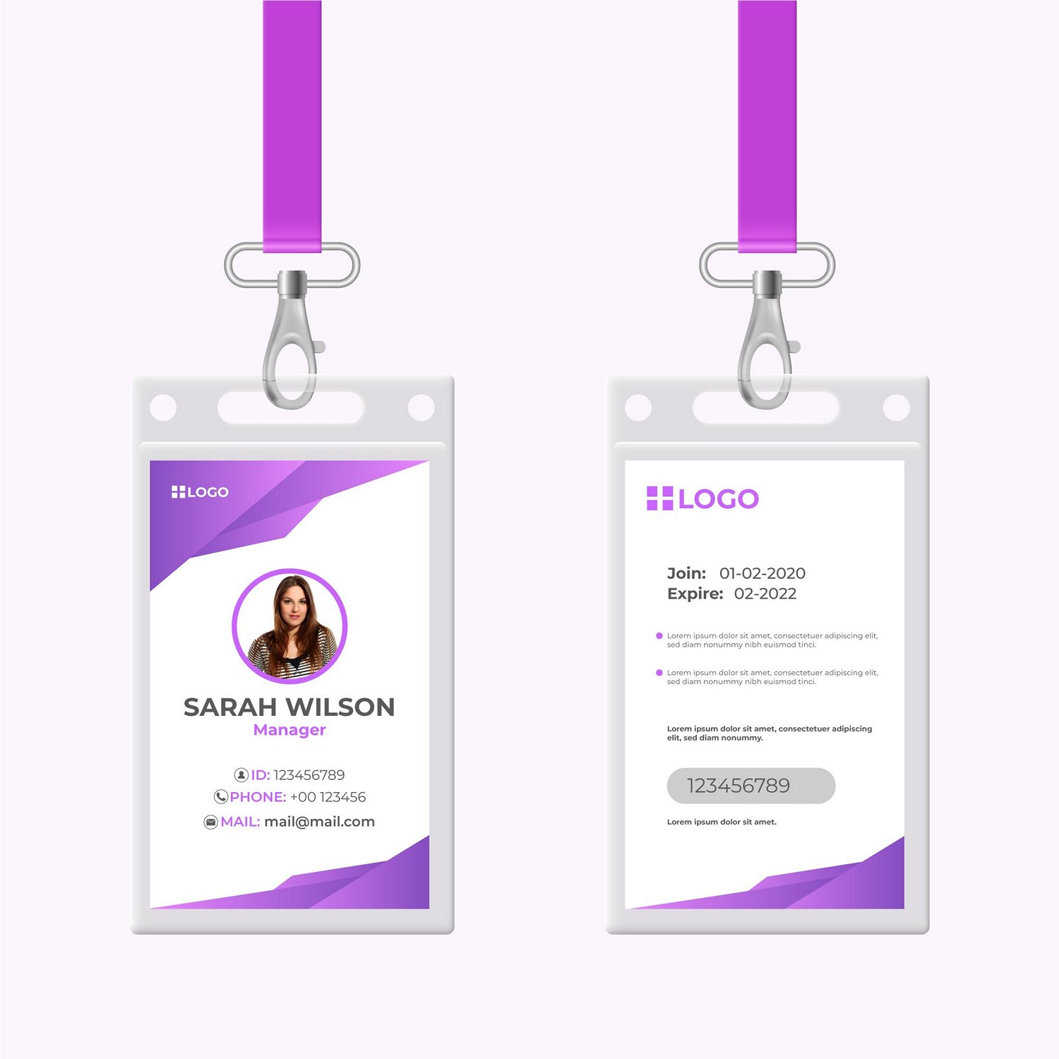 Stunning Customizable Purple ID Card with Lanyard - Digital Print Ready