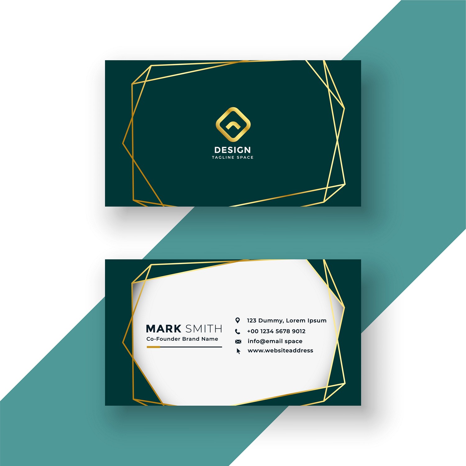 Emerald & Gold Geometric Business Card - Premium Digital Print