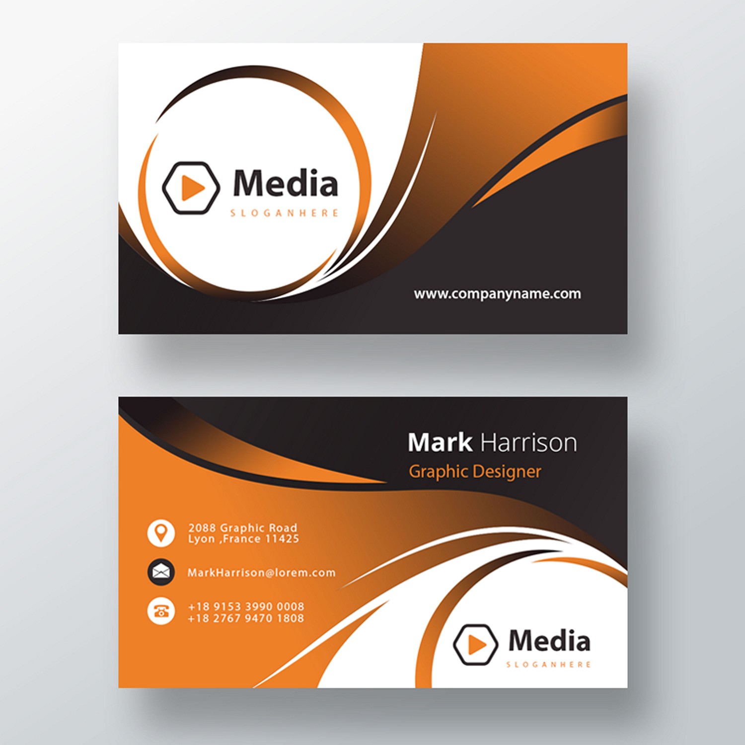 Modern Orange & Black Business Card for Media Professionals