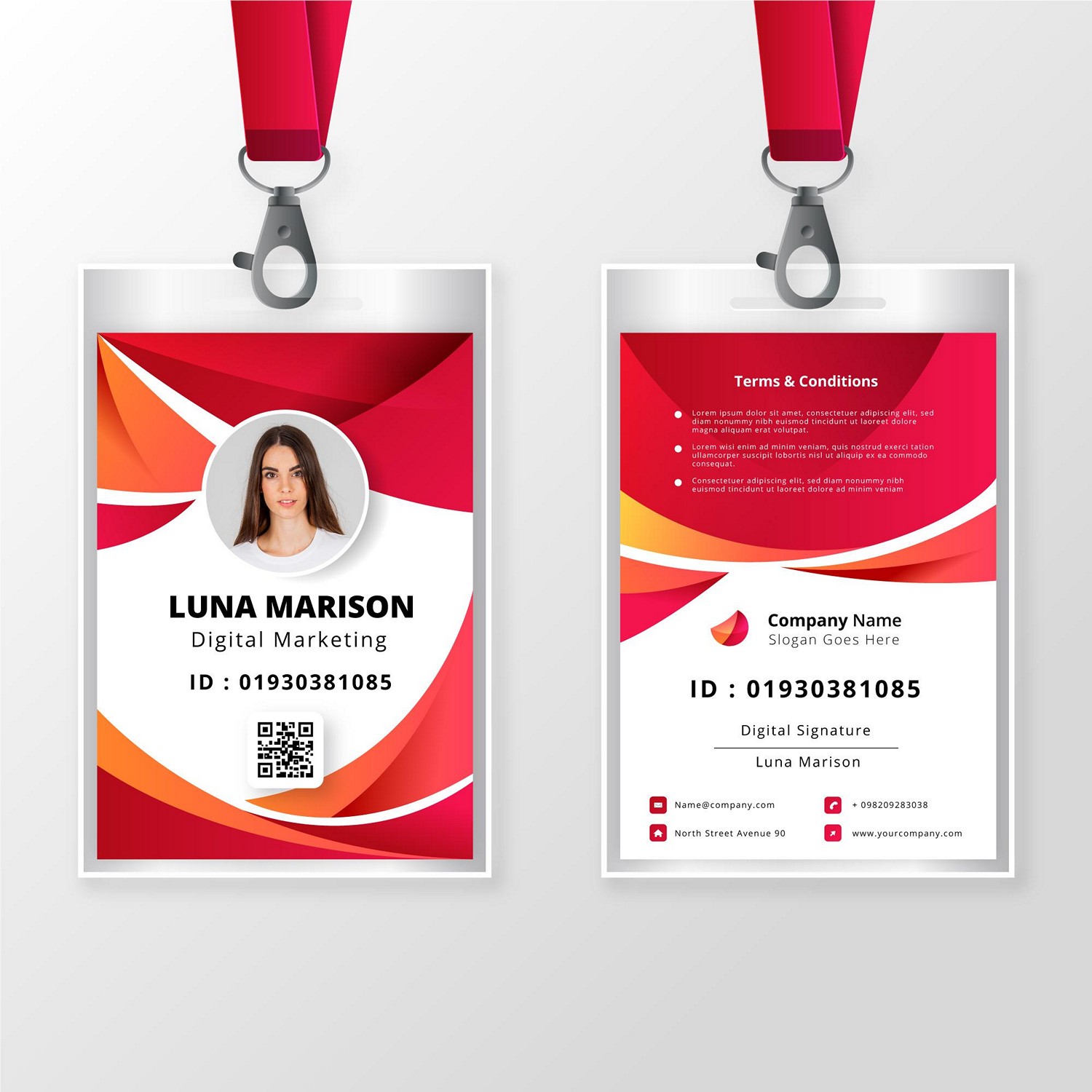 Modern & Sleek Red & Orange Digital ID Card - Personalized Printing
