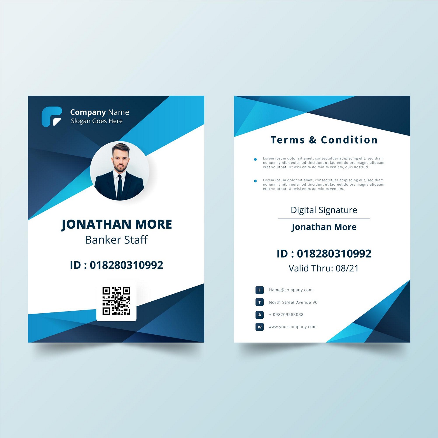 Professional ID Card: Modern Blue Geometric