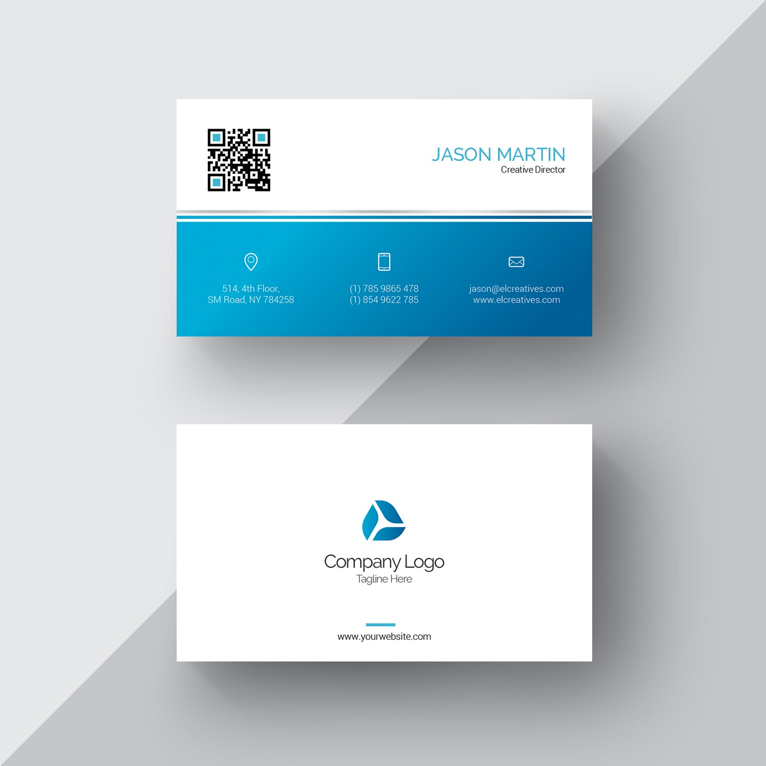 Modern Blue & White Business Card - Custom Digital Printing