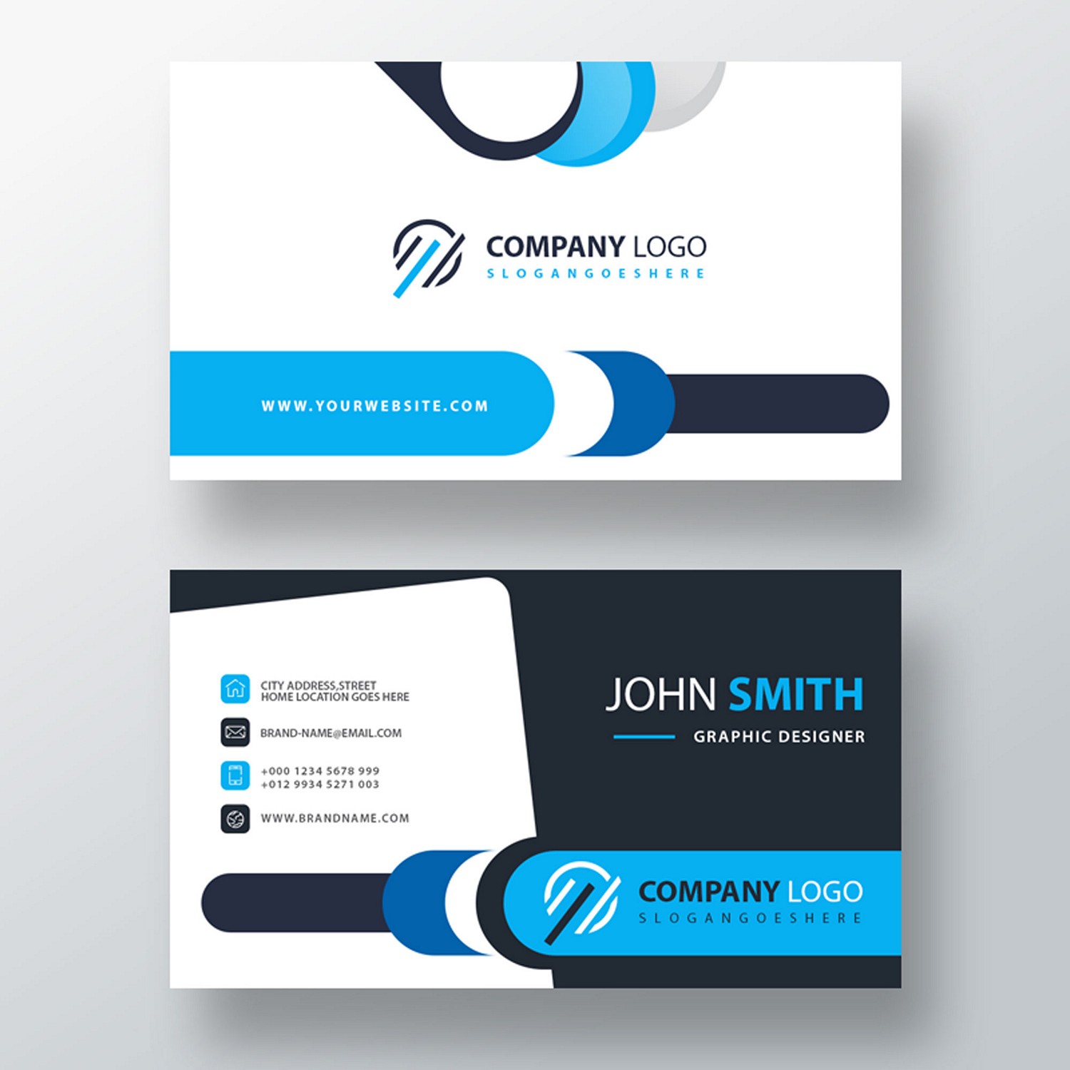 Modern Blue & White Business Card - Instant Digital Print