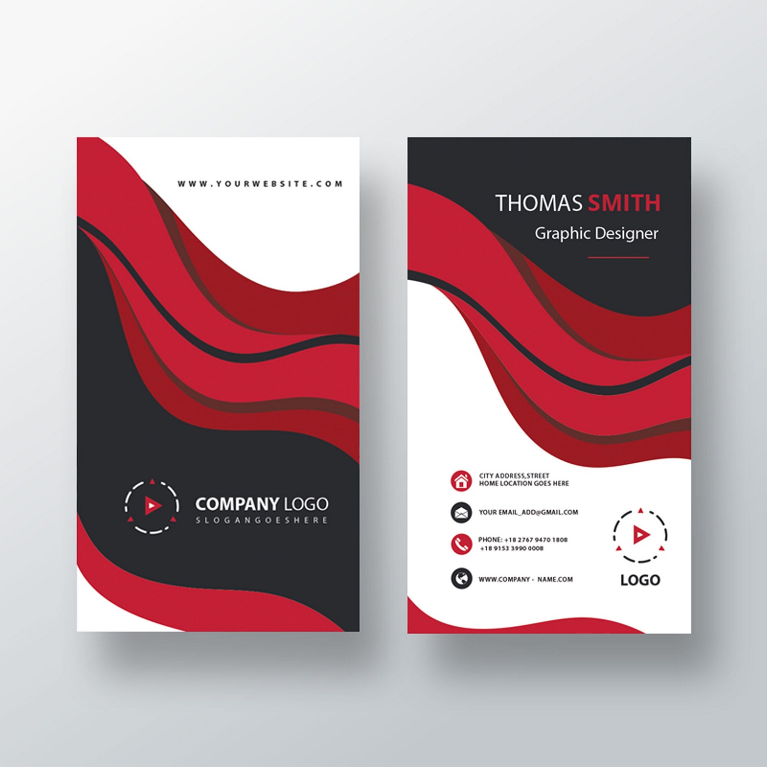 Red & Black Wave Identity Card: Professional Digital Printing