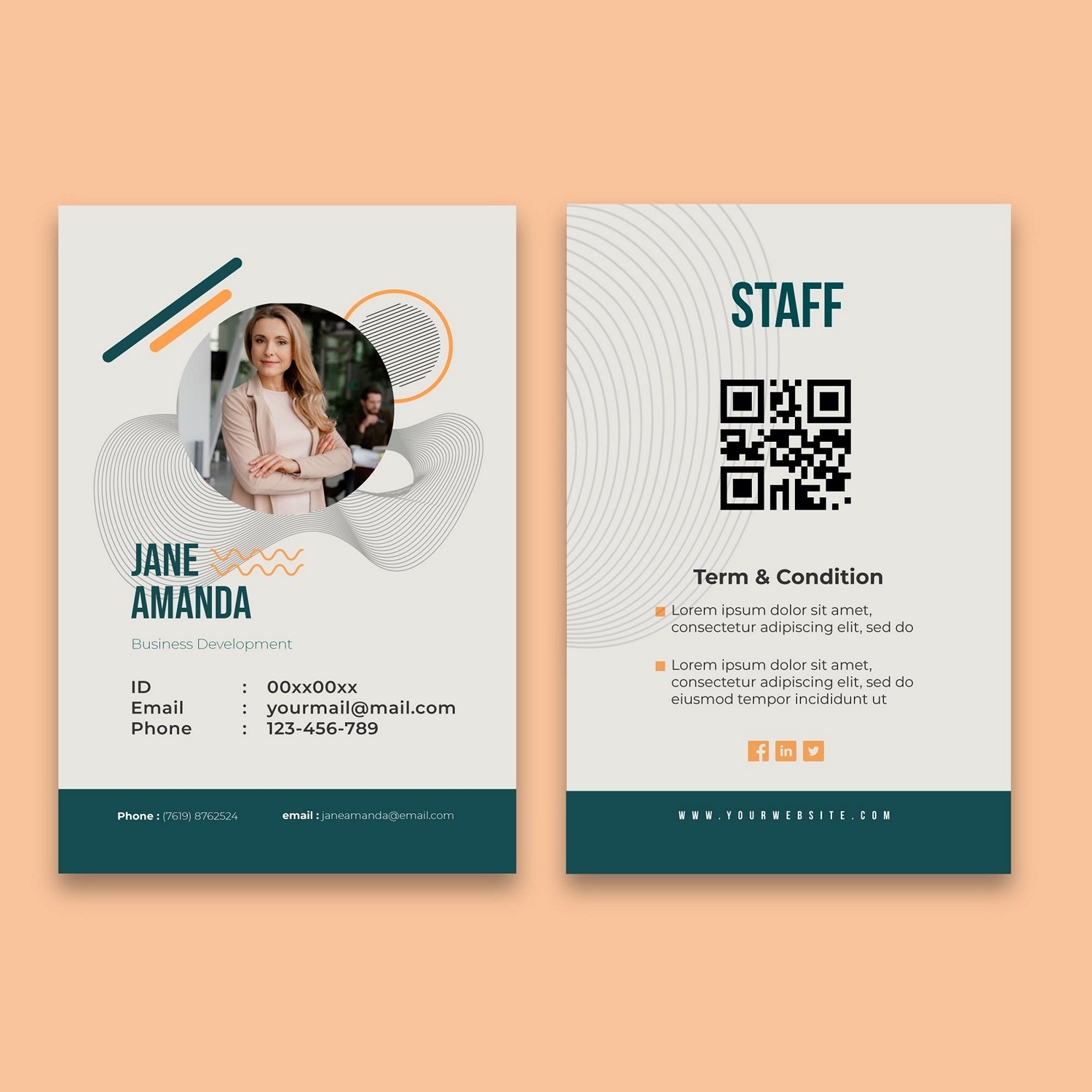 Modern & Customizable Staff ID Card: Digital Print Ready