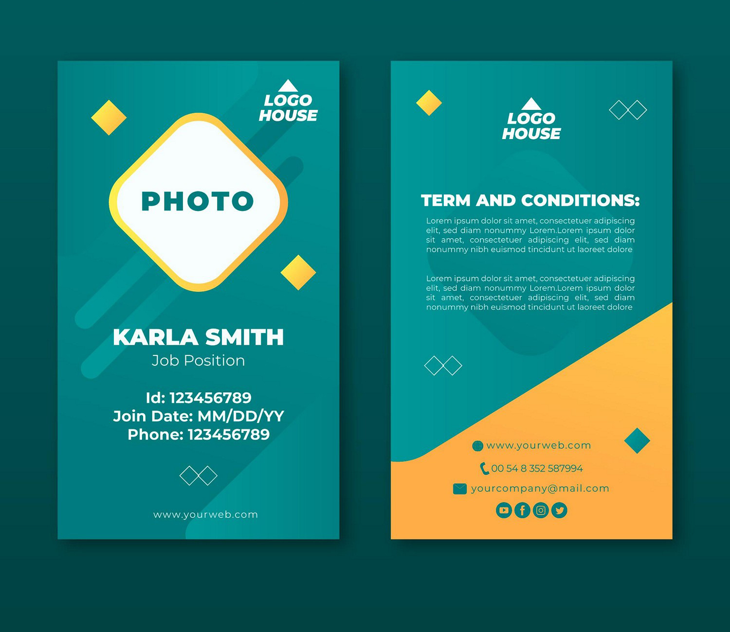 Modern & Sleek Teal & Gold ID Card - Digital Print Ready