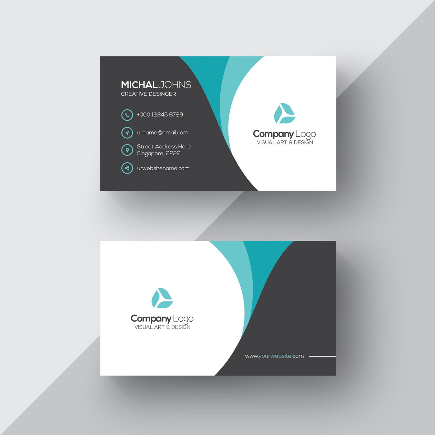 Modern Teal & Gray Business Card - Custom Digital Printing
