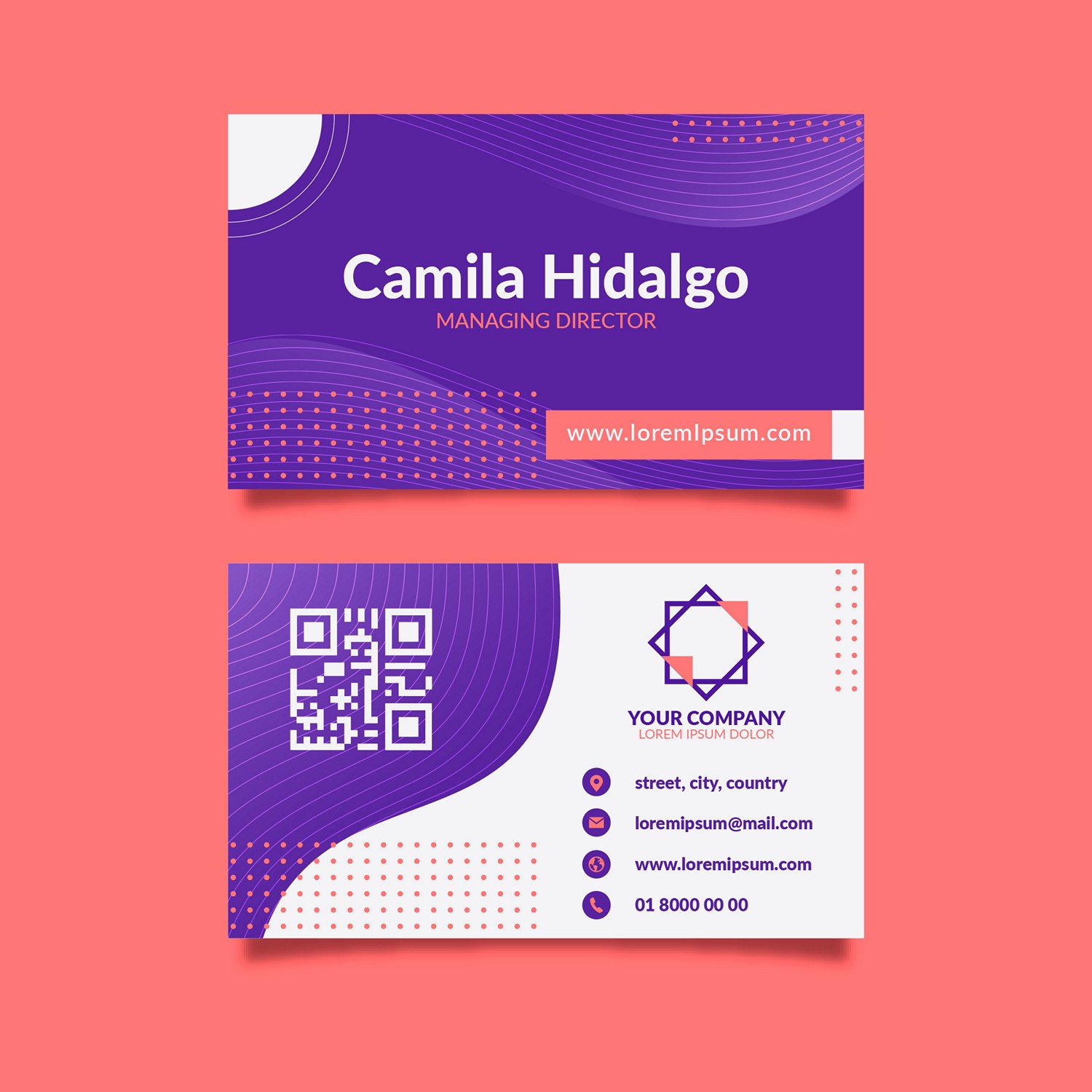 Modern Purple & Coral Business Card - Digital Print Ready