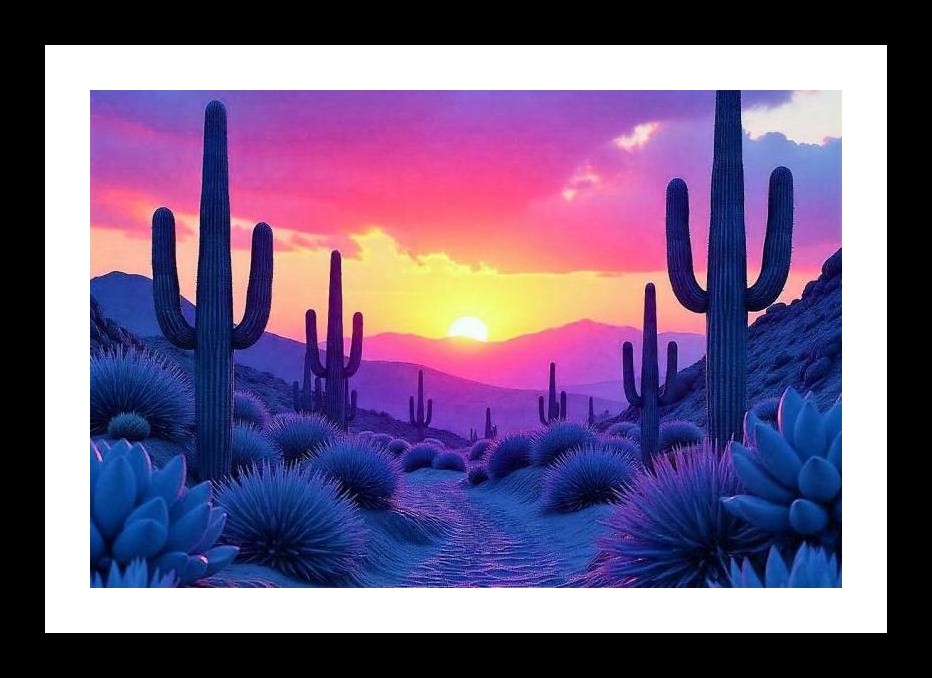 Desert Sunset Silhouette: Vibrant Skies Wall Art, Interior Accents, Framing Solutions, Residential/Commercial Decor, Premium Gifts | Size: 8 x 12 inches