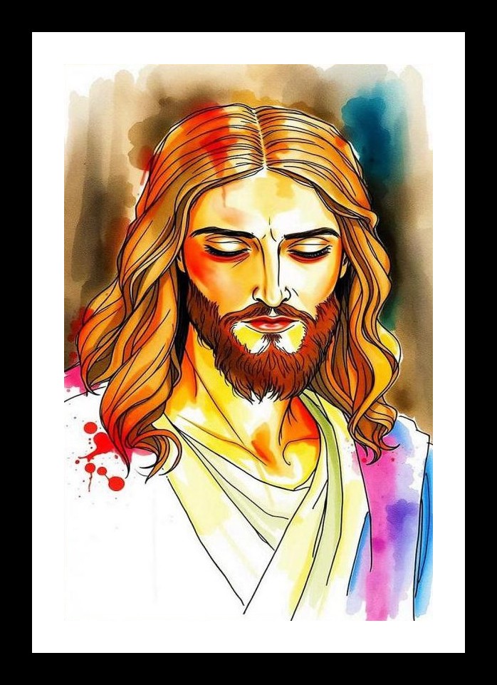 Watercolor Jesus Portrait: Peaceful Contemplation. Wall Art, Interior Accents, Framing Solutions, Residential/Commercial Decor, Premium Gifts | Size: 8 x 12 inches