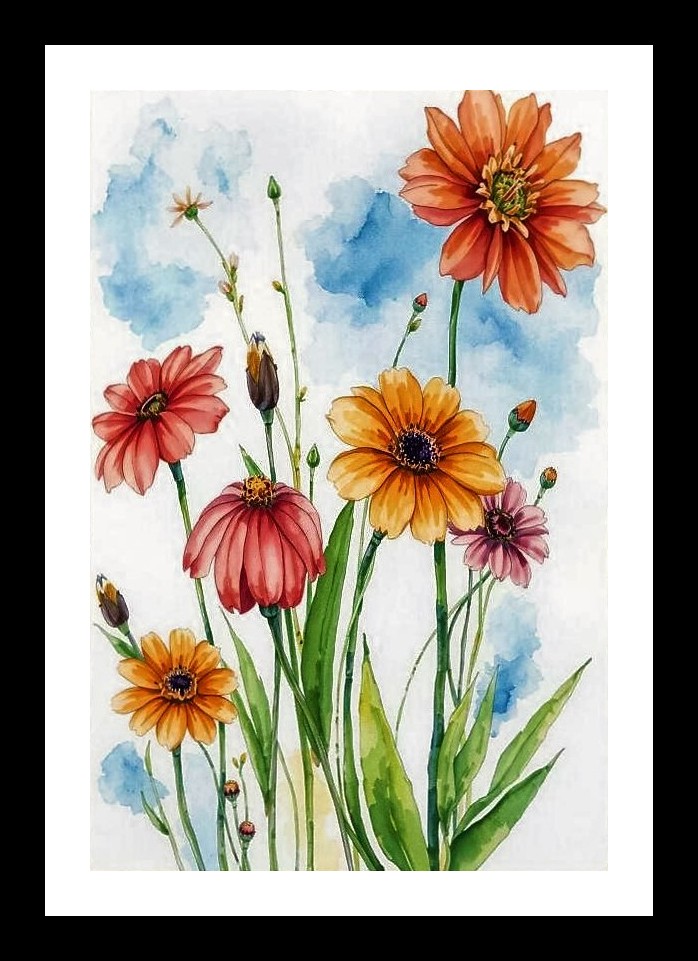 Watercolor Floral Portrait - Vibrant Blooms Wall Art, Interior Accents, Framing Solutions, Residential/Commercial Decor, Premium Gifts | Size: 8 x 12 inches