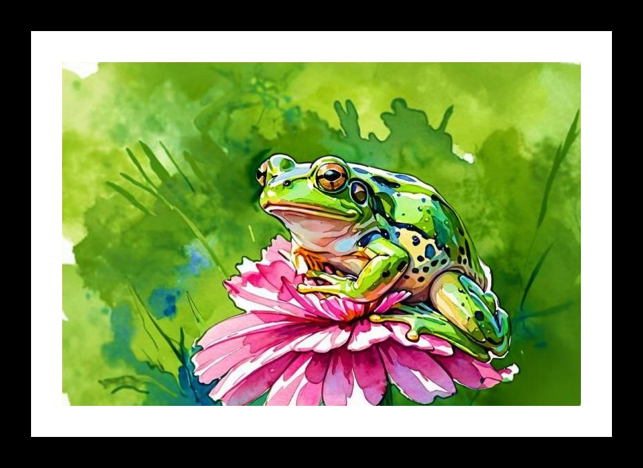 Emerald Frog on Blossom: Serene Beauty. Photo Frame With Photo, Wall Hanging Art, Wall Decor, Home Decor, Picture Frame | Size: 8 x 12 inches