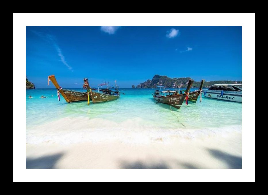 Tropical Beach Serenity: Longtail Boats in Paradise Wall Art, Interior Accents, Framing Solutions, Residential/Commercial Decor, Premium Gifts | Size: 8 x 12 inches