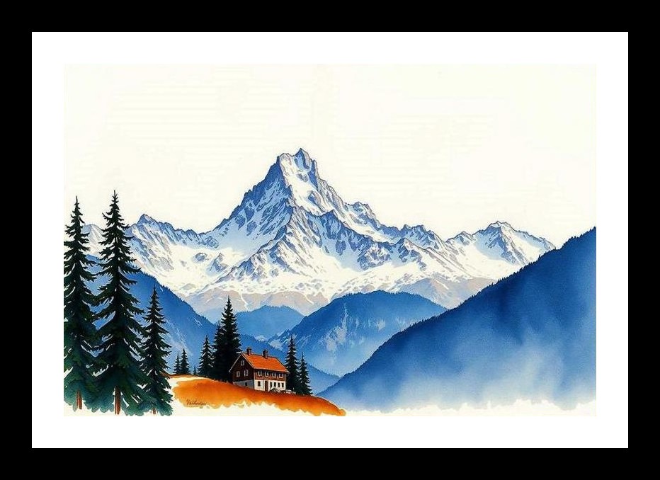 Snowy Mountain Chalet Portrait - Cozy Alpine Home Decor Wall Art, Interior Accents, Framing Solutions, Residential/Commercial Decor, Premium Gifts | Size: 8 x 12 inches