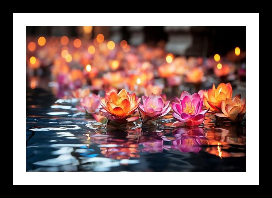 Illuminated Lotus Serenity: A Magical Waterscape. Wall Art, Interior Accents, Framing Solutions, Residential/Commercial Decor, Premium Gifts | Size: 8 x 12 inches