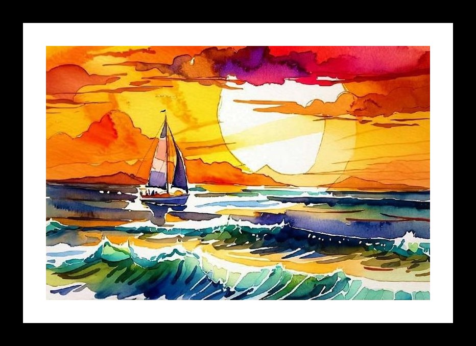 Sunset Sailboat Portrait - Vibrant Waves, Fiery Sky. Wall Art, Interior Accents, Framing Solutions, Residential/Commercial Decor, Premium Gifts | Size: 8 x 12 inches