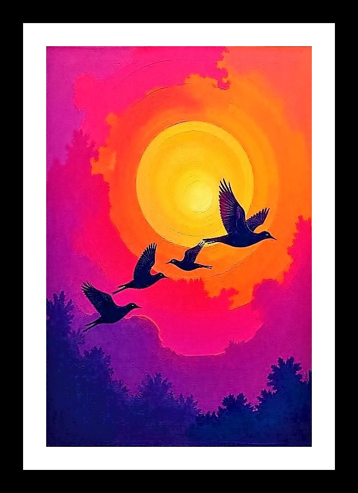 Sunrise Silhouette: Birds in Flight Portrait Photo Frame With Photo, Wall Hanging Art, Wall Decor, Home Decor, Picture Frame | Size: 8 x 12 inches