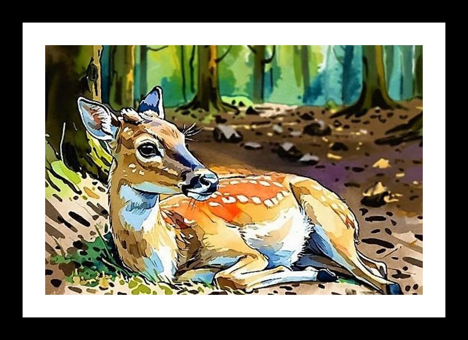 Sun-Dappled Serenity: Young Deer Portrait. Wall Art, Interior Accents, Framing Solutions, Residential/Commercial Decor, Premium Gifts | Size: 8 x 12 inches