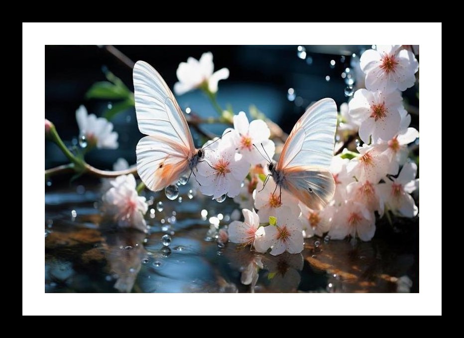 Cherry Blossom Butterflies: Tranquil Reflection Wall Art, Interior Accents, Framing Solutions, Residential/Commercial Decor, Premium Gifts | Size: 8 x 12 inches