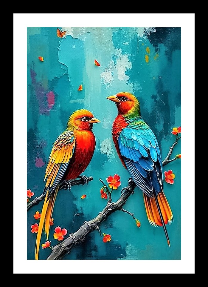 Tropical Birds Portrait in Jungle - Vibrant Wall Art Photo Frame With Photo, Wall Hanging Art, Wall Decor, Home Decor, Picture Frame | Size: 8 x 12 inches