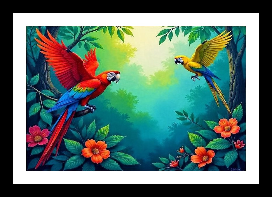 Parrot Paradise: Vibrant Jungle Portrait Art Wall Art, Interior Accents, Framing Solutions, Residential/Commercial Decor, Premium Gifts | Size: 8 x 12 inches
