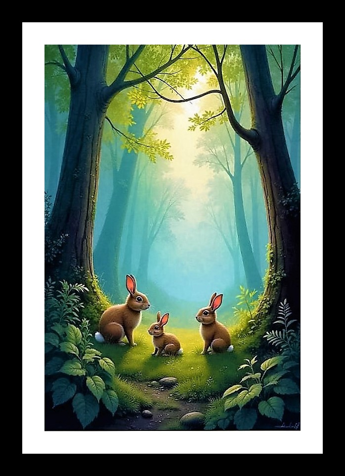 Jungle Rabbits Portrait: Lush Greenery Art Wall Art, Interior Accents, Framing Solutions, Residential/Commercial Decor, Premium Gifts | Size: 8 x 12 inches