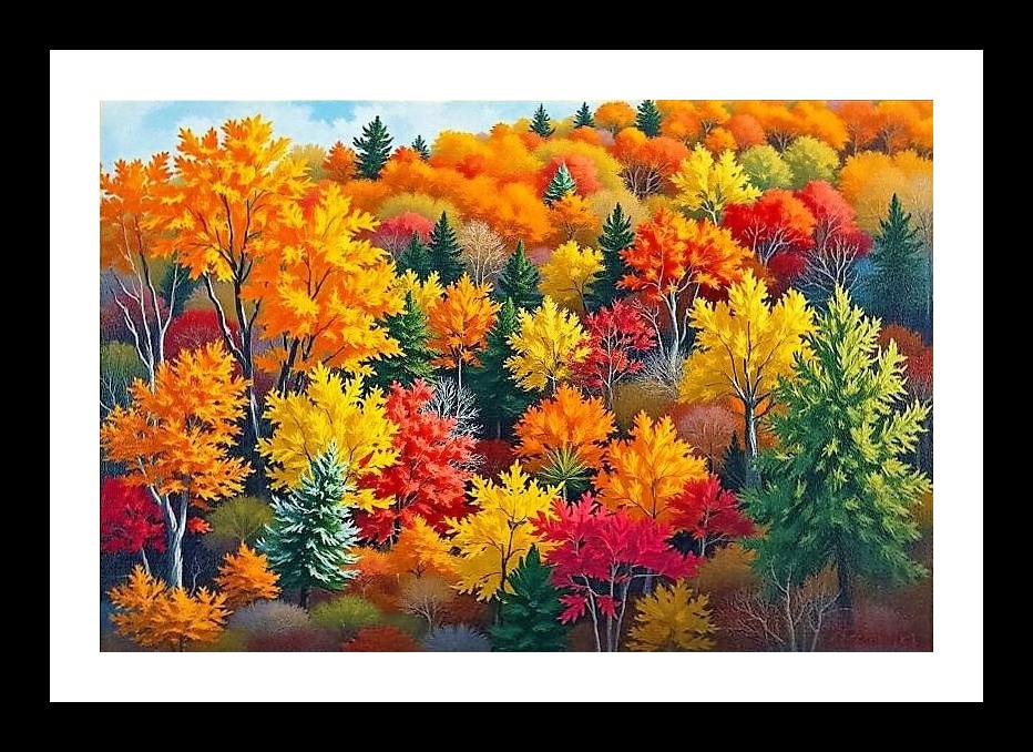 Magical Autumn Forest Portrait: Vibrant Fall Colors. Wall Art, Interior Accents, Framing Solutions, Residential/Commercial Decor, Premium Gifts | Size: 8 x 12 inches