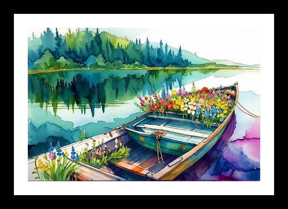 Floral Rowboat Lake Portrait - Wall Art, Interior Accents, Framing Solutions, Residential/Commercial Decor, Premium Gifts | Size: 8 x 12 inches
