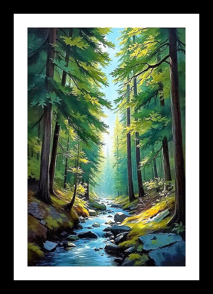 Tropical Forest Dream: Lush Greens & Water Stream Portrait Photo Frame With Photo, Wall Hanging Art, Wall Decor, Home Decor, Picture Frame | Size: 8 x 12 inches