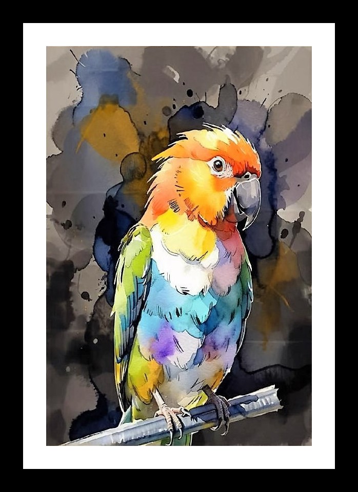 Vibrant Parrot Watercolor Art Print - Dramatic Abstract Backdrop Wall Art, Interior Accents, Framing Solutions, Residential/Commercial Decor, Premium Gifts | Size: 8 x 12 inches
