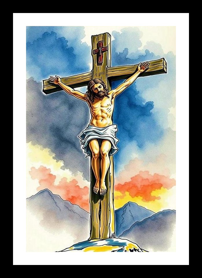 Crucified Christ Sunset Portrait - Powerful Faith Art. Wall Art, Interior Accents, Framing Solutions, Residential/Commercial Decor, Premium Gifts | Size: 8 x 12 inches