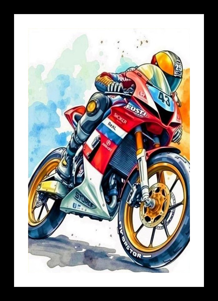 Watercolor Race Biker Portrait - Speed & Art Combined. Wall Art, Interior Accents, Framing Solutions, Residential/Commercial Decor, Premium Gifts | Size: 8 x 12 inches
