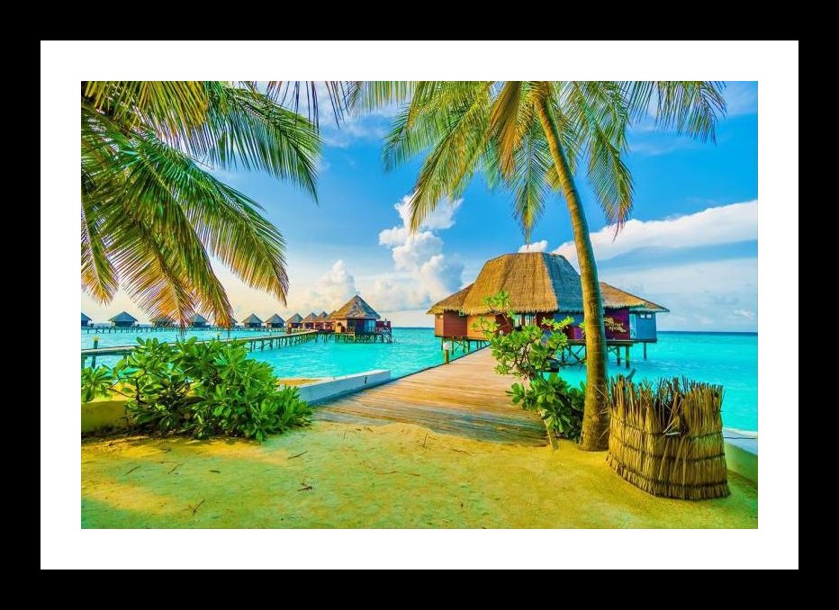 Tropical Paradise: Overwater Bungalows Beach Bliss Photo Wall Art, Interior Accents, Framing Solutions, Residential/Commercial Decor, Premium Gifts | Size: 8 x 12 inches