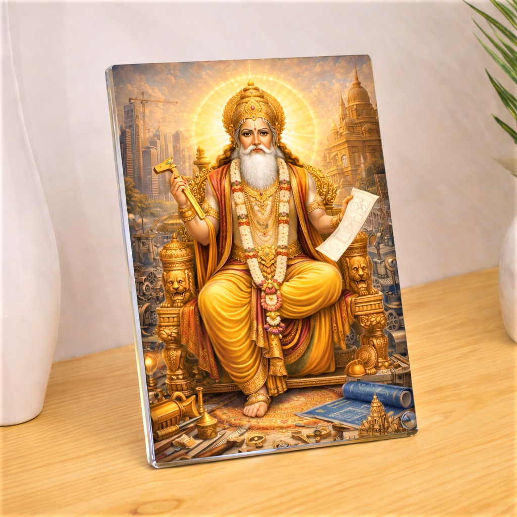 Divine Architect Vishwakarma Sparkle Acrylic Frame, Sparkle Acrylic Photo Frame, Religious Images, Spiritual Images, Puja Room, Tabletop Framing Solutions, Residential/Commercial Decor, Premium Gifts