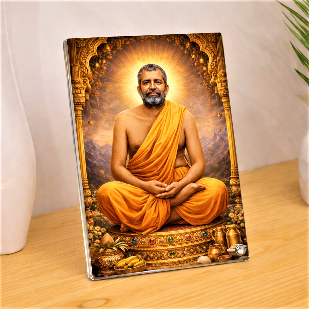 Lord Ramakrishna Divine Meditation Sparkle Acrylic Frame. Religious, Spiritual, Puja Room, Premium Gifts.